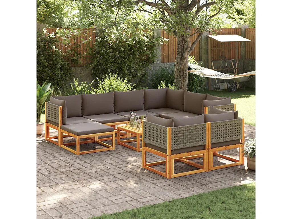 Salon de jardin avec coussins 10 pcs bois d'acacia solide