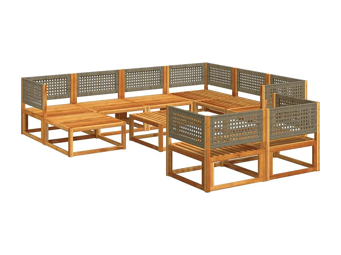 Salon de jardin avec coussins 10 pcs bois d'acacia solide