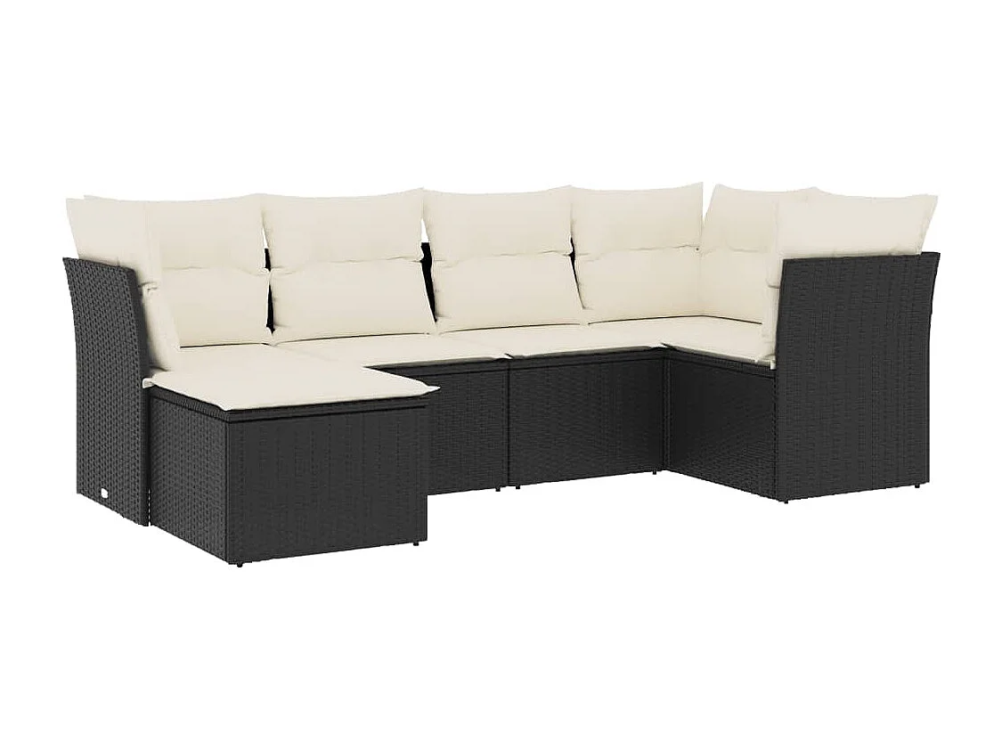 6-delige Loungeset met kussens poly rattan zwart