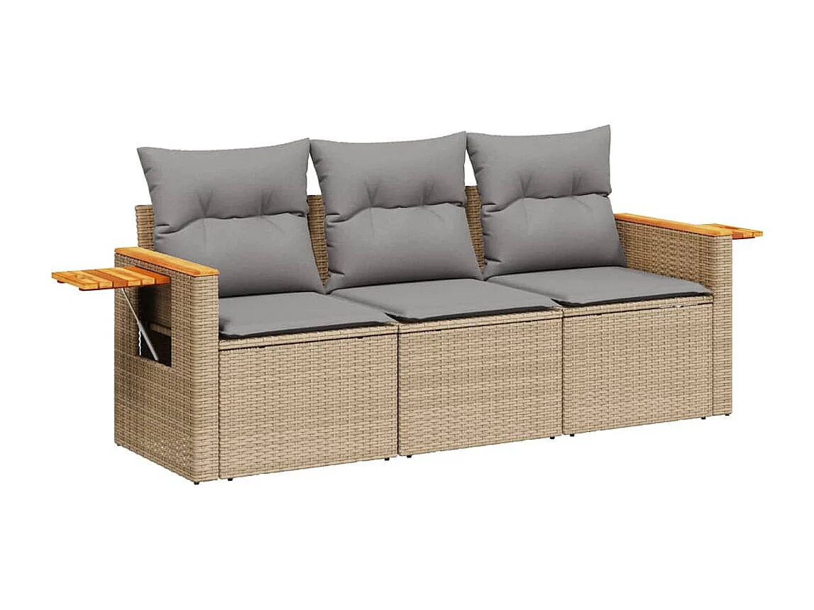 Set Divano da Giardino 3 pz con Cuscini Beige in Polyrattan
