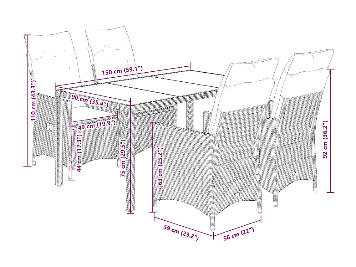 5-delige Tuinset met kussens poly rattan beige