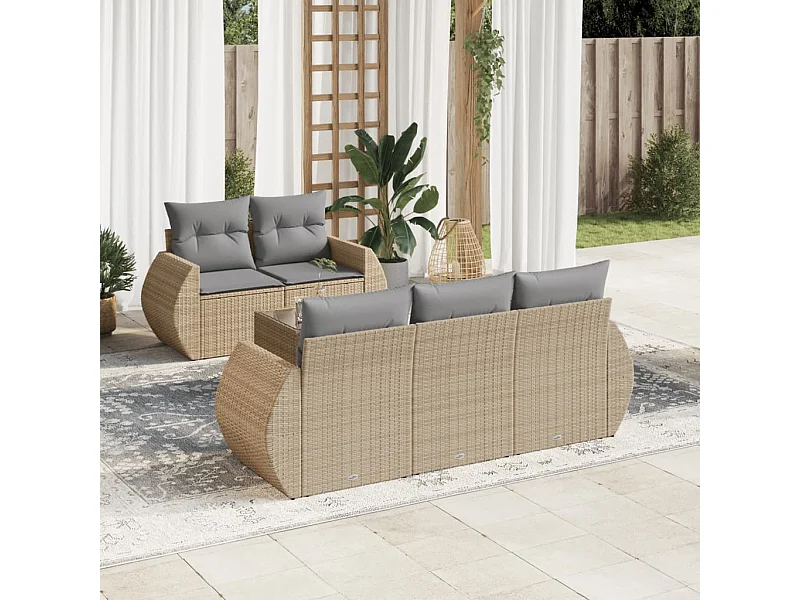 6 pcs conjunto de sofás p/ jardim com almofadões vime PE bege