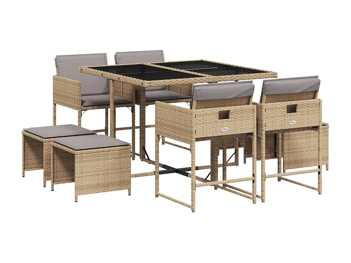 Ensemble à manger de jardin et coussins 9 pcs mélange beige