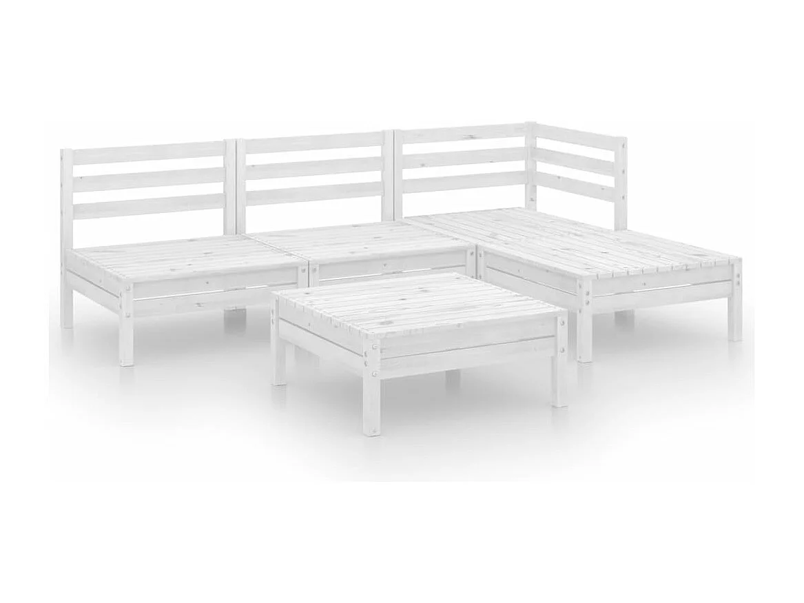 Salon de jardin 5 pcs Bois de pin massif Blanc