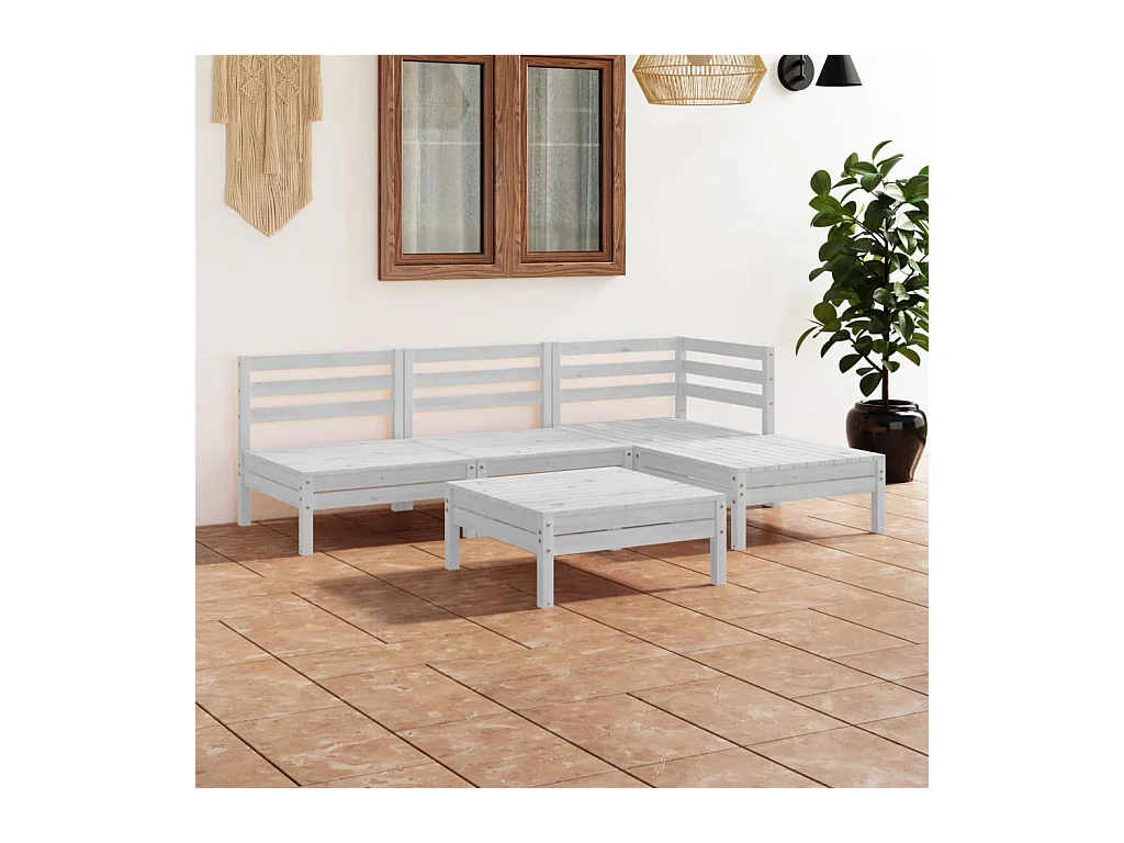 5-delige Loungeset massief grenenhout wit
