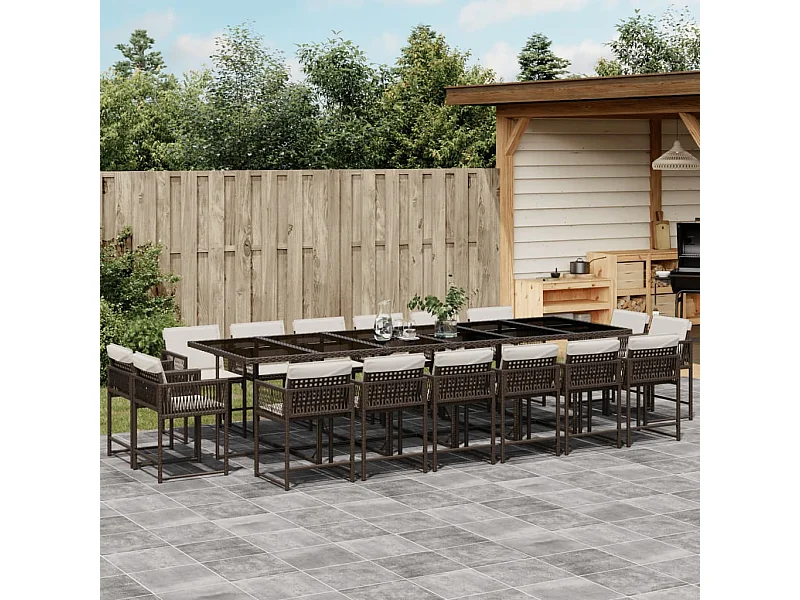17-tlg. Garten-Essgruppe mit Kissen Braun Poly Rattan
