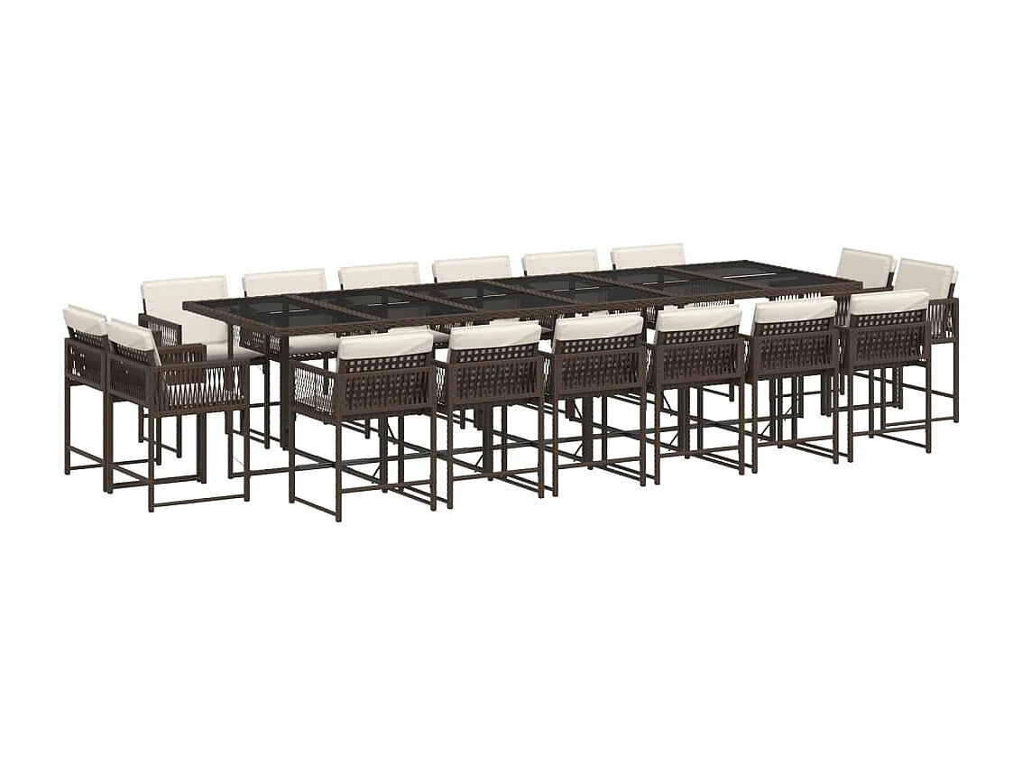 Ensemble à manger de jardin et coussins 17 pcs marron rotin
