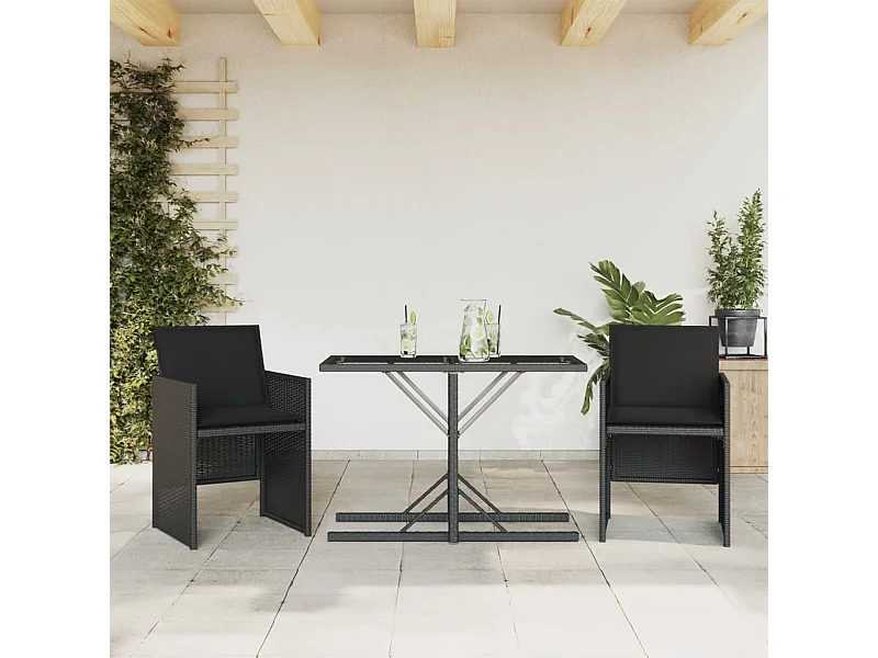 3-delige Bistroset met kussens poly rattan zwart