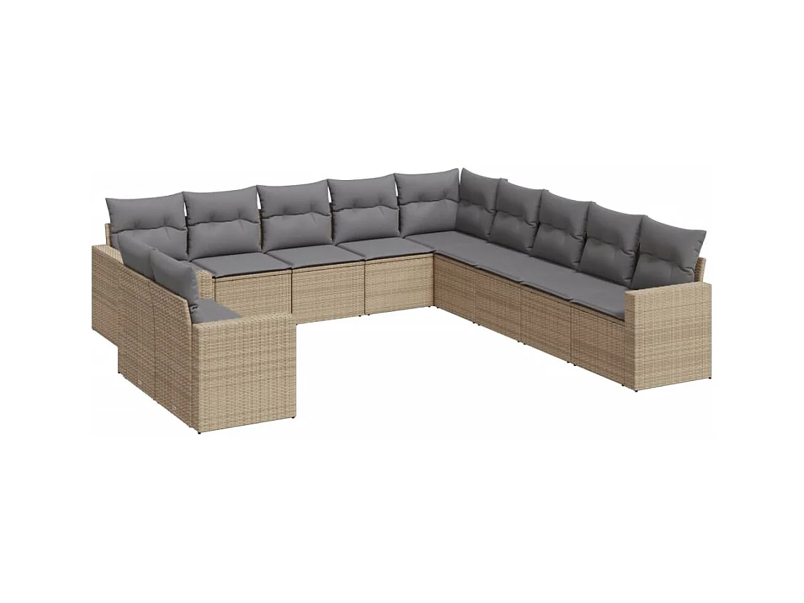 11-tlg. Garten-Sofagarnitur mit Kissen Beige Poly Rattan