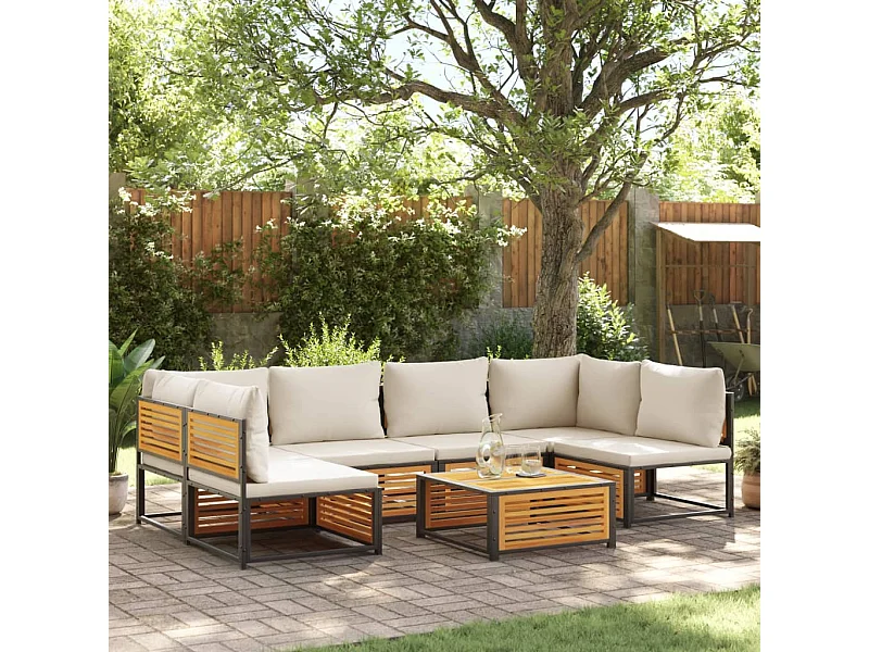Set Divano da Giardino 7 pz con Cuscini Legno Massello Acacia