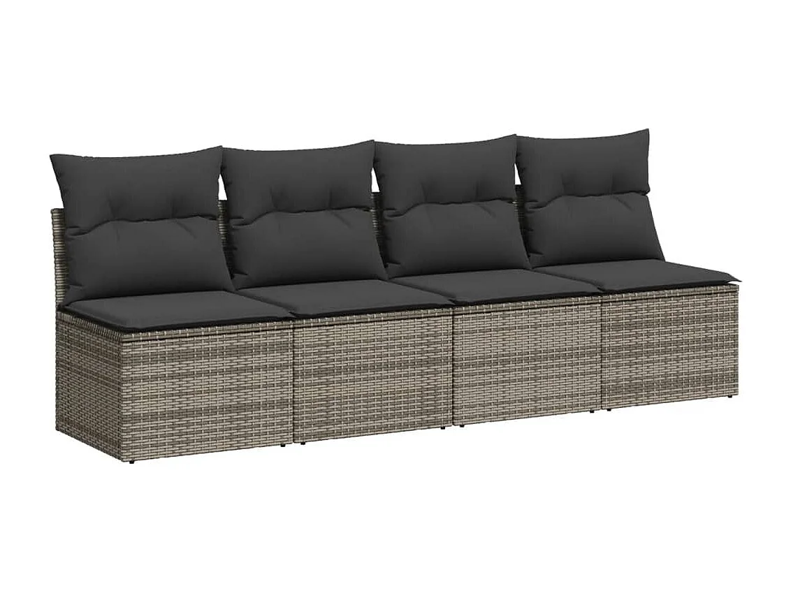 10-delige Loungeset met kussens poly rattan grijs