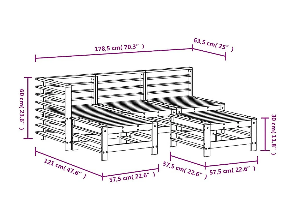 5-delige Loungeset massief grenenhout