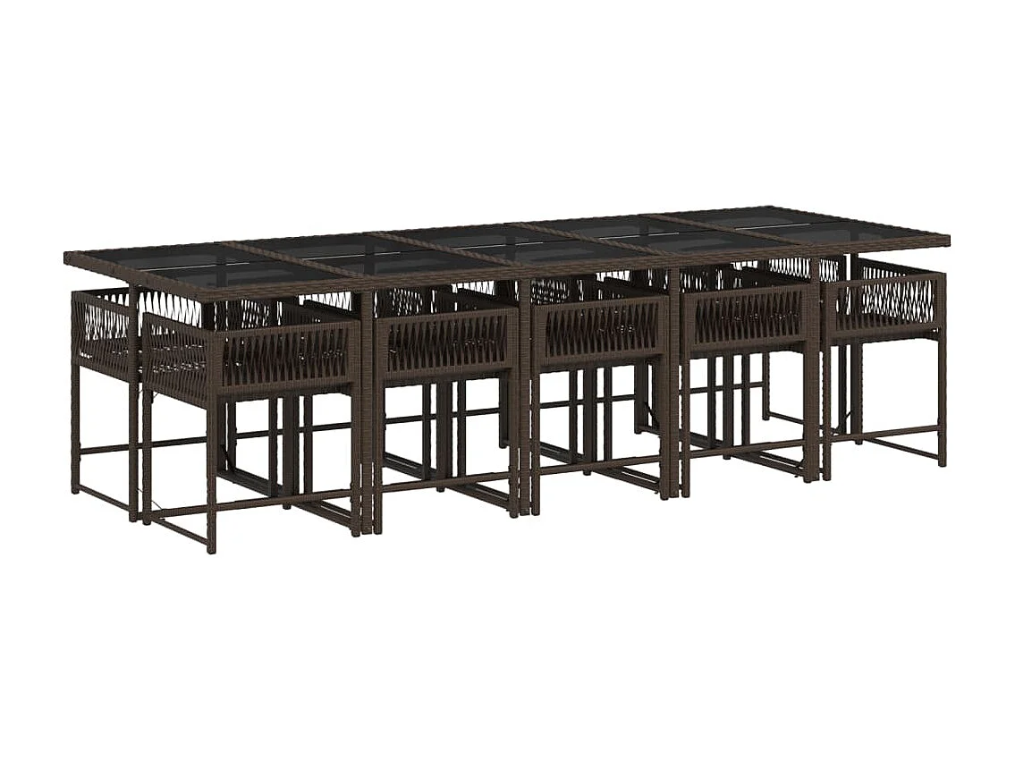 11-tlg. Garten-Essgruppe mit Kissen Braun Poly Rattan