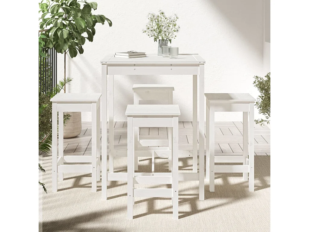 Set Bar da Giardino 5 pz Bianco in Legno Massello di Pino