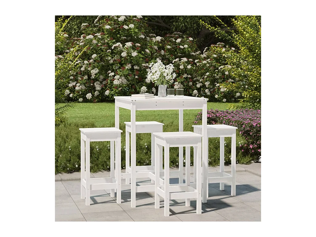Set Bar da Giardino 5 pz Bianco in Legno Massello di Pino