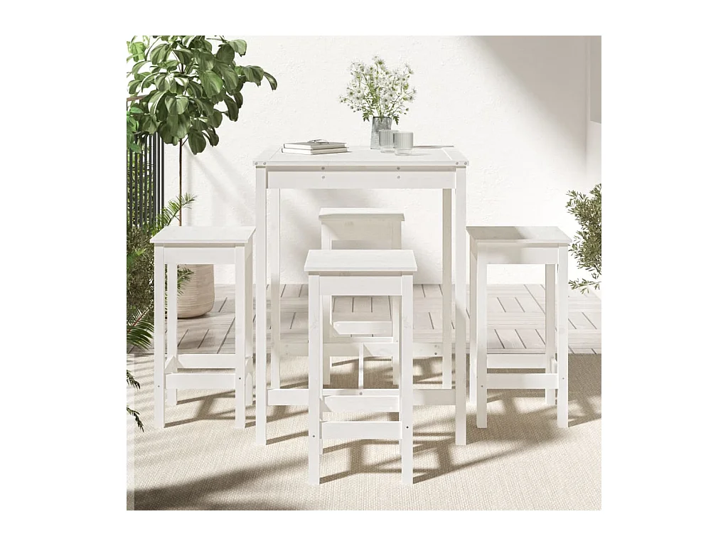 Ensemble de bar de jardin 5 pcs blanc bois massif de pin