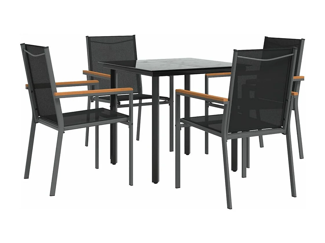 Juego de comedor para jardín 5 piezas acero y textilene negro