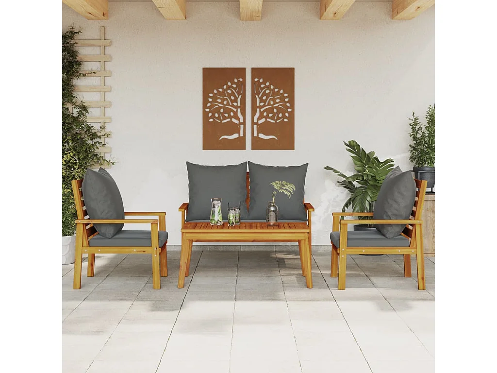 Salon de jardin 4 pcs avec coussins Bois d'acacia solide