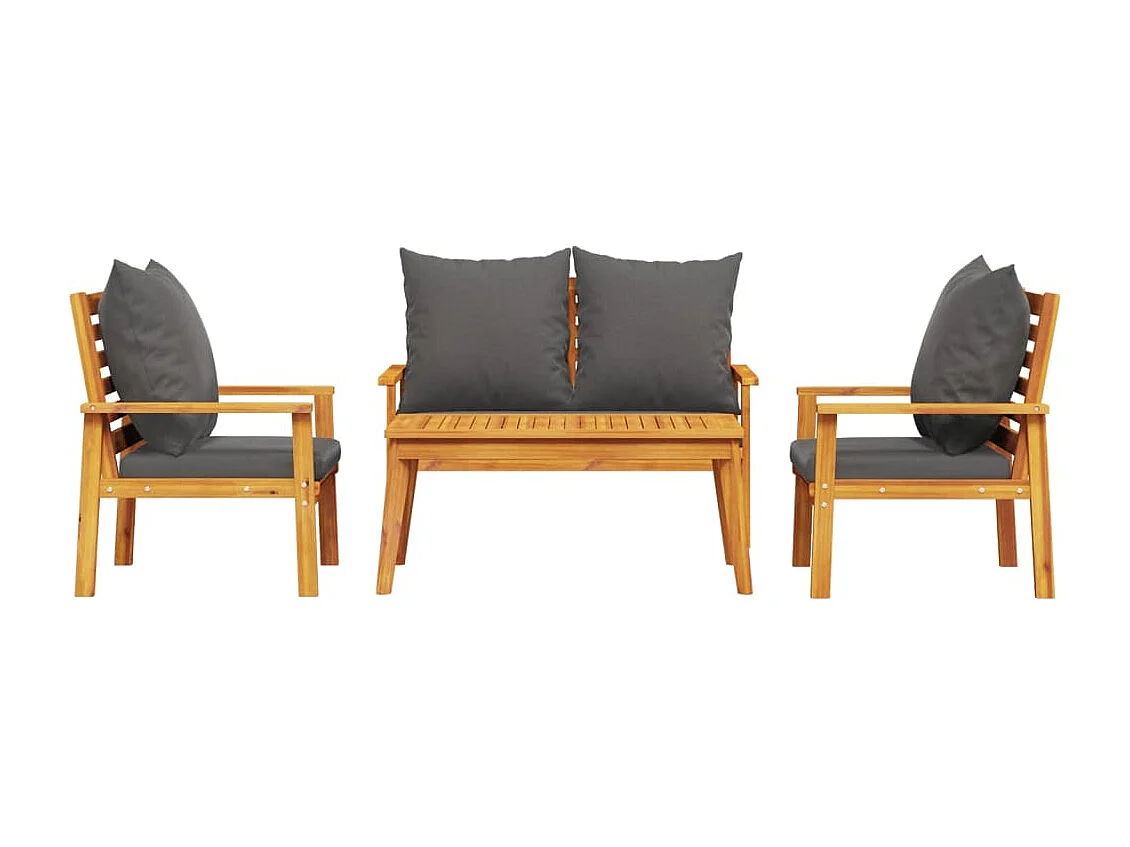 Salon de jardin 4 pcs avec coussins Bois d'acacia solide