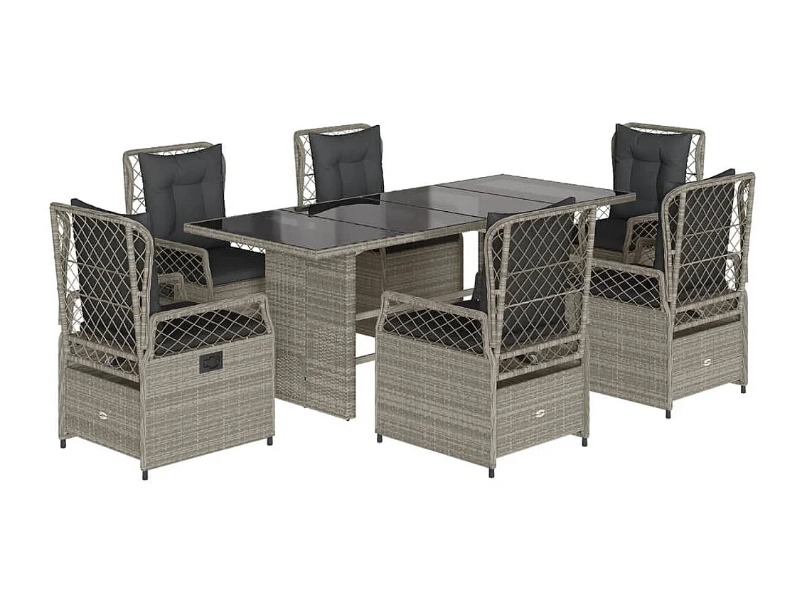 7-tlg. Garten-Essgruppe mit Kissen Hellgrau Poly Rattan