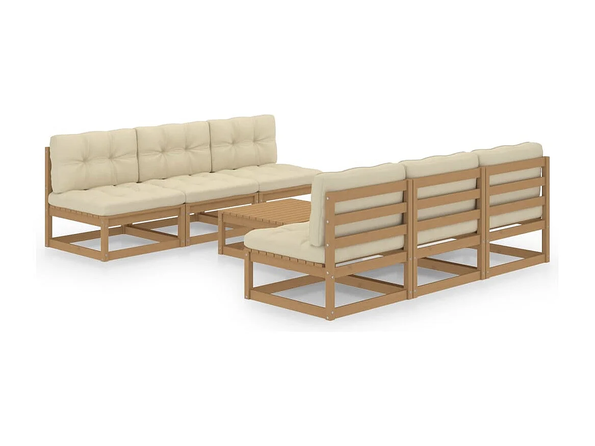 7-tlg. Garten-Lounge-Set mit Kissen Kiefer Massivholz