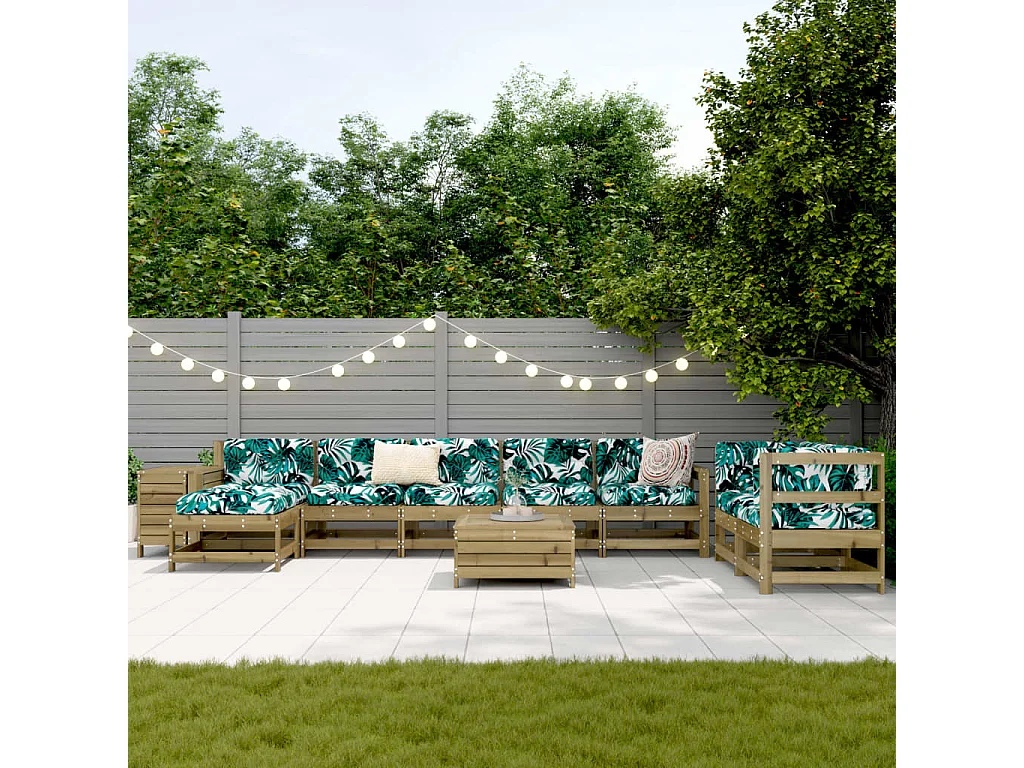 Salon de jardin 10 pcs bois de pin imprégné