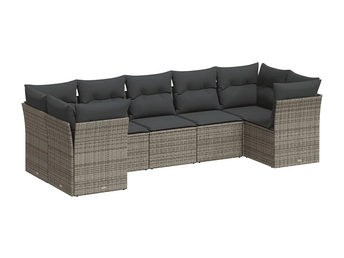 Salon de jardin avec coussins 7 pcs gris résine tressée