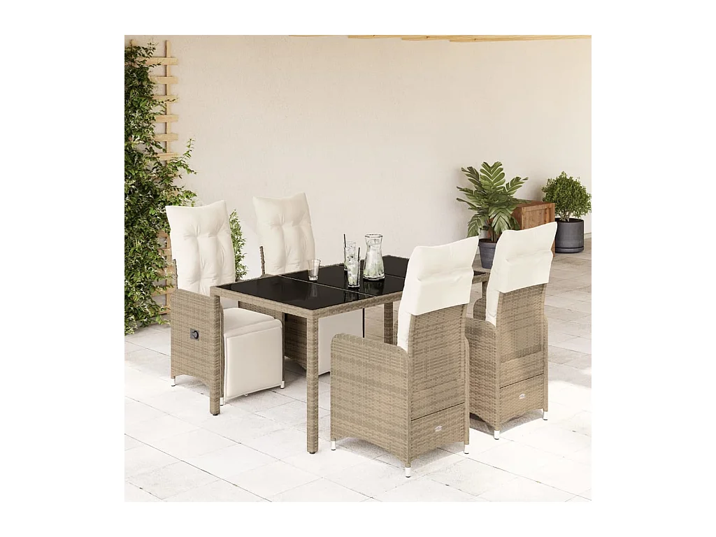 Ensemble de bistro de jardin 5 pcs coussins marron poly rotin