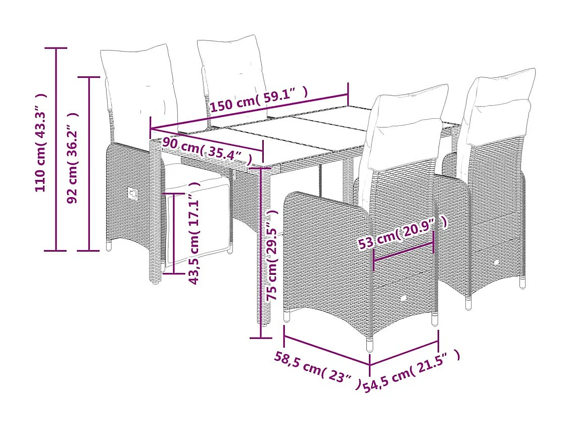 Set Bistrò da Giardino 5 pz con Cuscini in Polyrattan Marrone