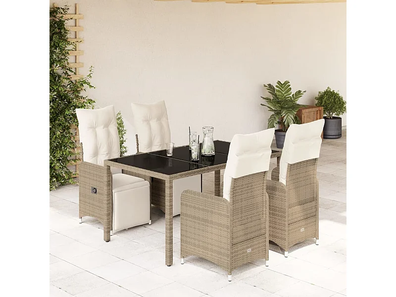 Set Bistrò da Giardino 5 pz con Cuscini in Polyrattan Marrone