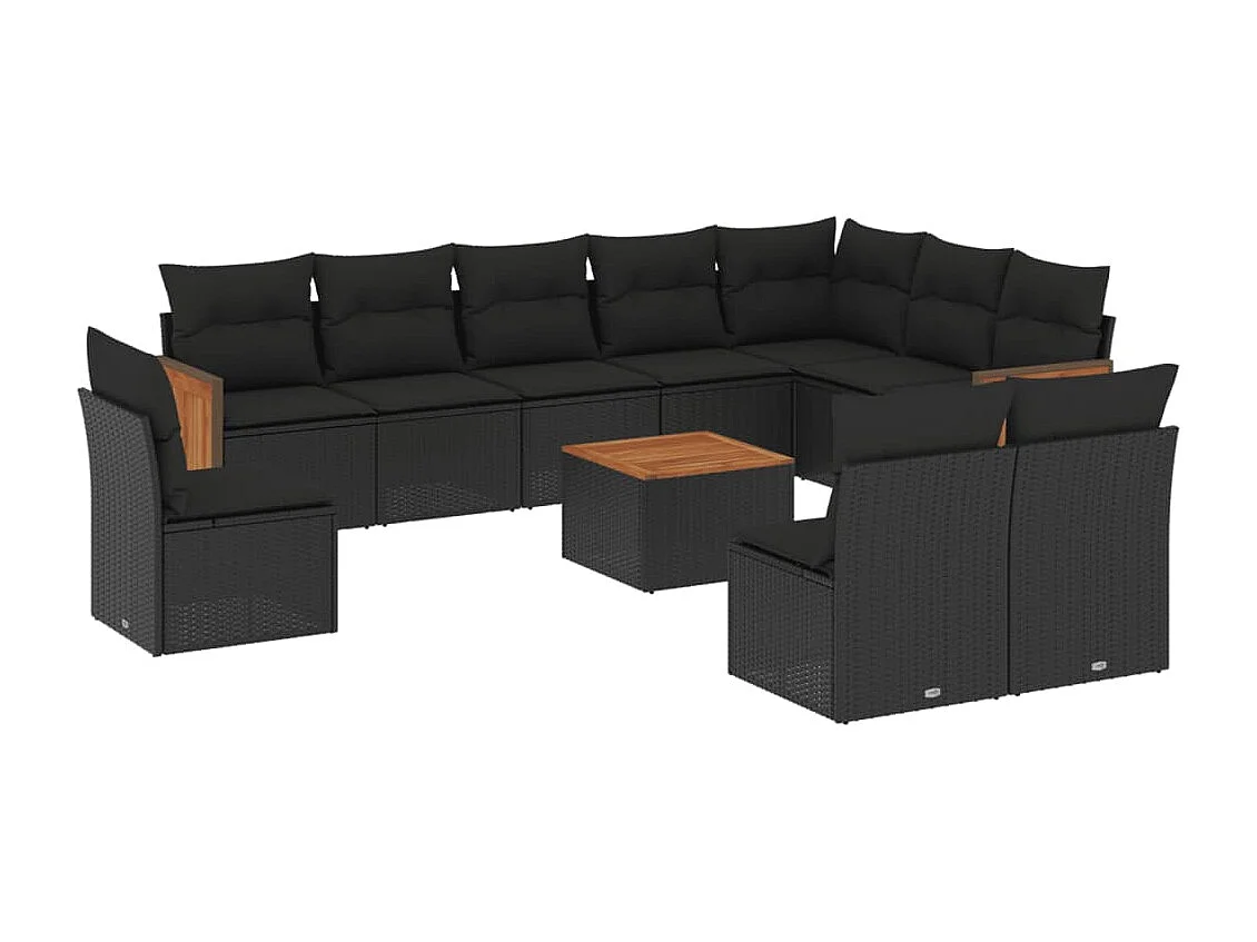 Set Divani da Giardino 11 pz con Cuscini in Polyrattan Nero