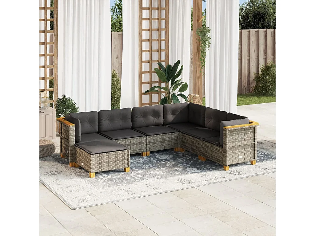 Set Divani da Giardino 7 pz con Cuscini Grigio in Polyrattan