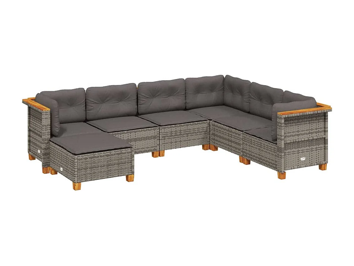 Set Divani da Giardino 7 pz con Cuscini Grigio in Polyrattan