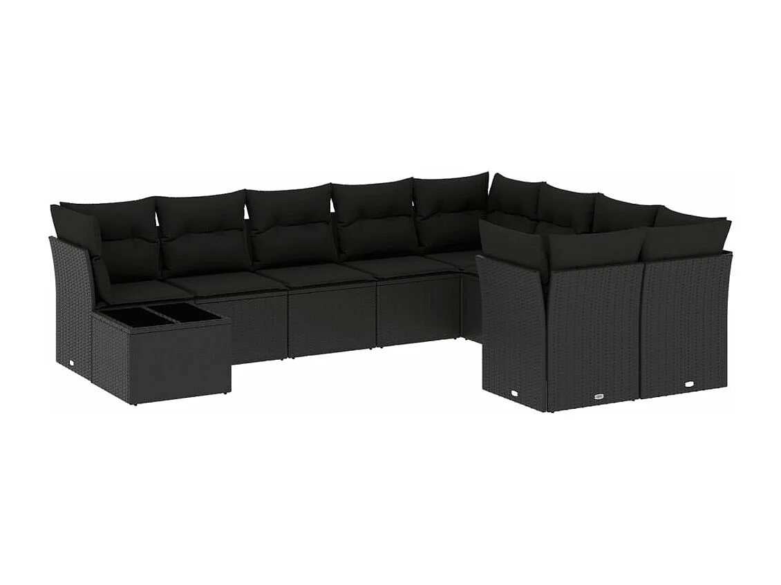 Set Divani da Giardino 10pz con Cuscini in Polyrattan Nero