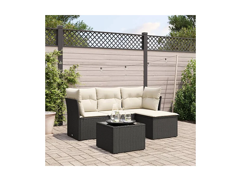 Set Divani da Giardino 5 pz con Cuscini in Polyrattan Nero