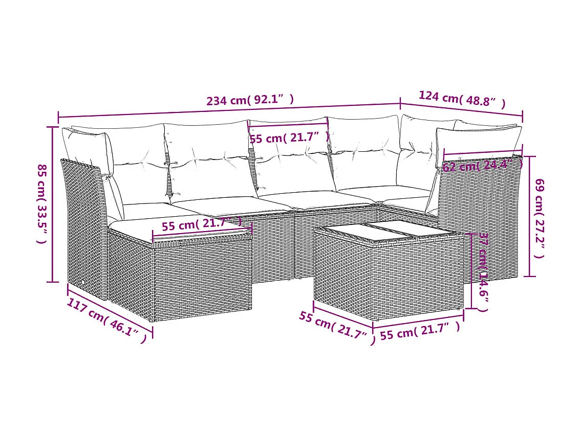 Set Divani da Giardino 7 pz con Cuscini Beige in Polyrattan