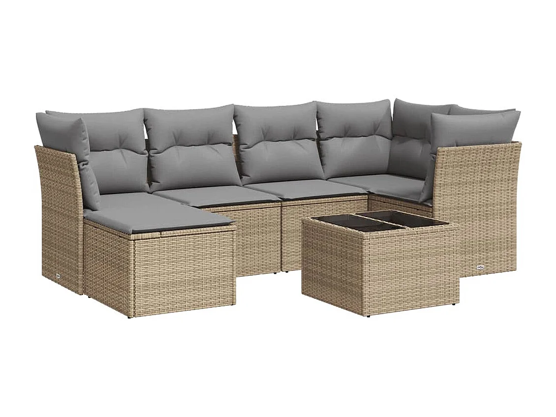 Salon de jardin avec coussins 7 pcs beige résine tressée