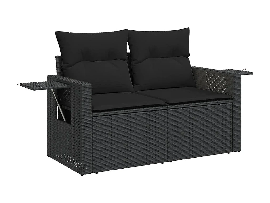 5-delige Loungeset met kussens poly rattan zwart