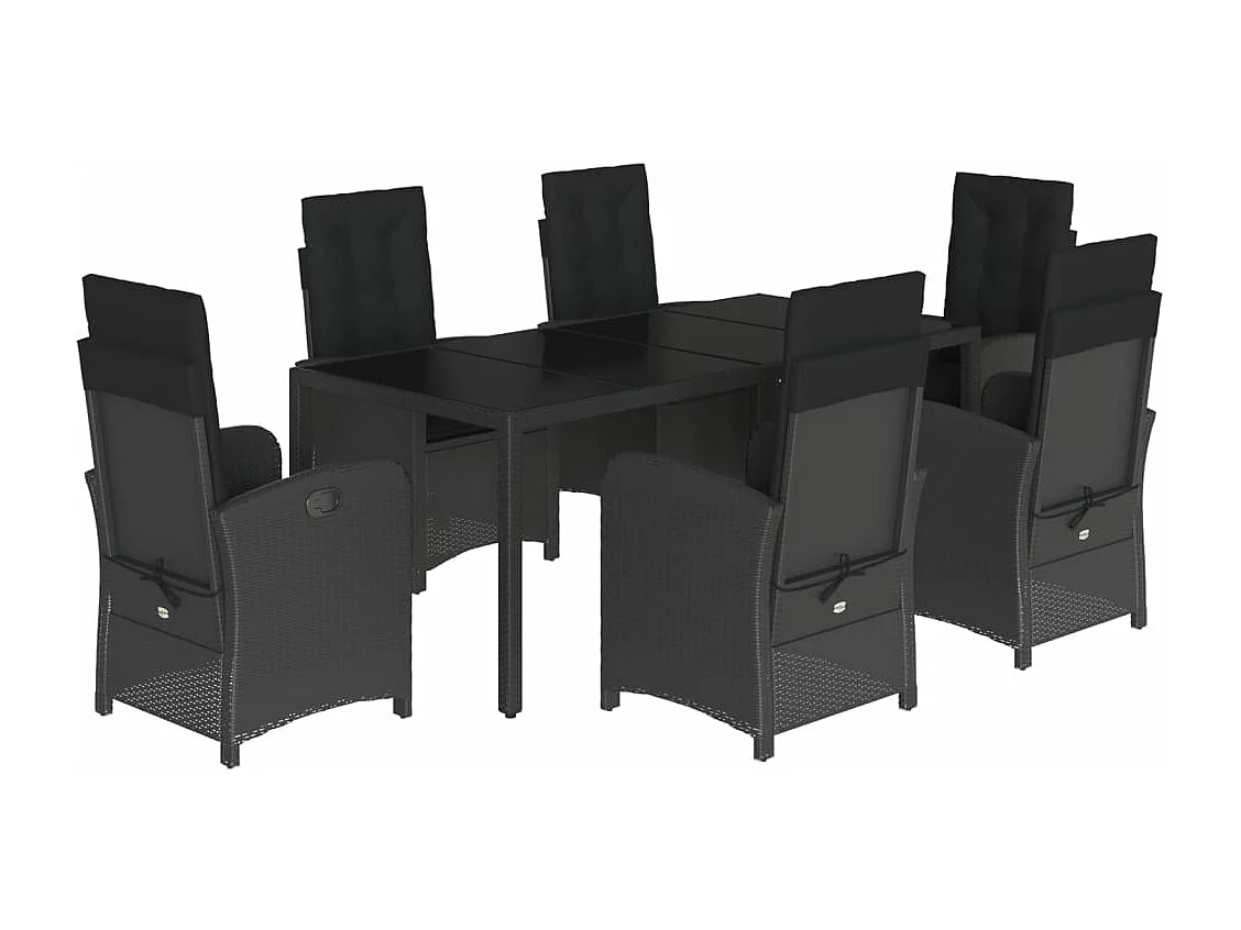 Ensemble à manger de jardin coussins 7pcs Noir Résine tressée