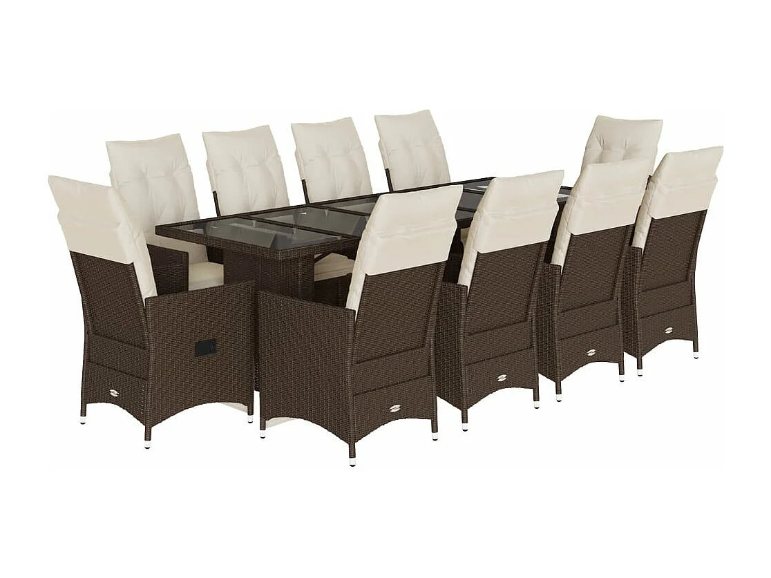 Ensemble de bistro de jardin 11 pcs coussins marron poly rotin