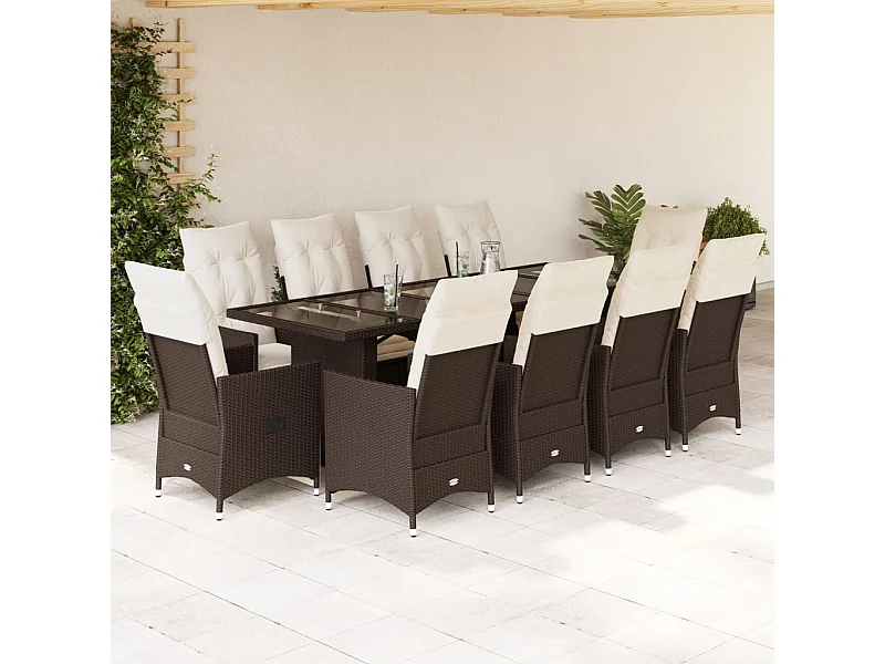 Ensemble de bistro de jardin 11 pcs coussins marron poly rotin