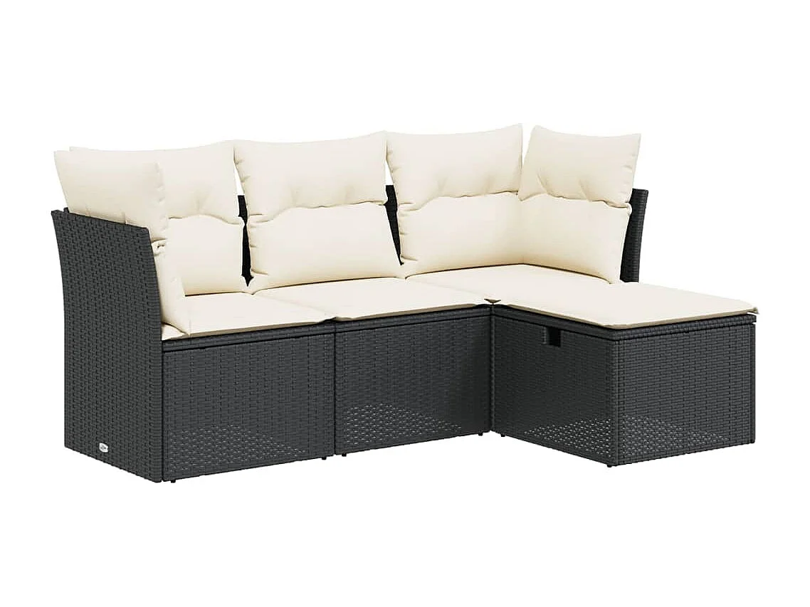 Set Divani da Giardino 4 pz con Cuscini Nero in Polyrattan
