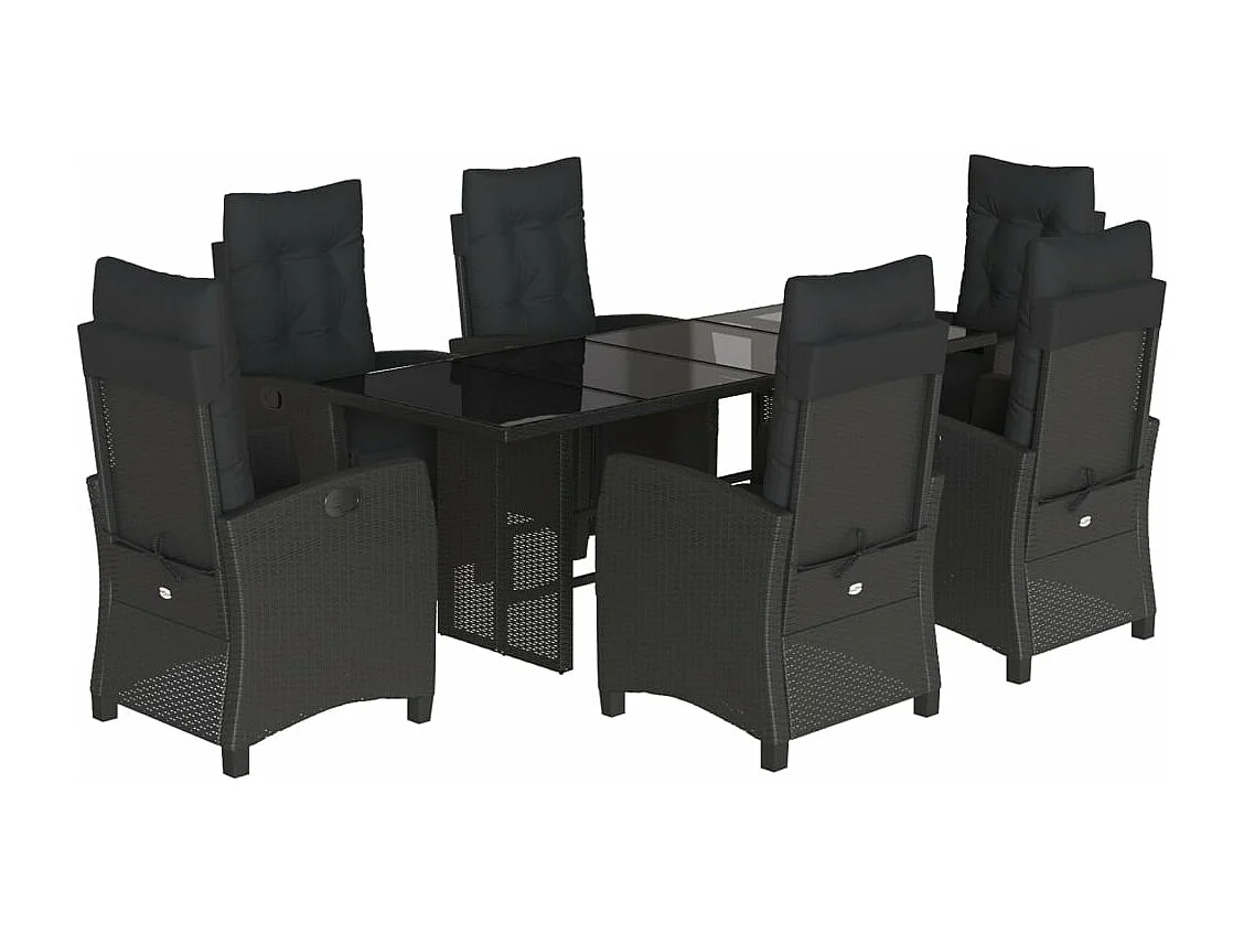 Ensemble à manger de jardin coussins 7pcs Noir Résine tressée