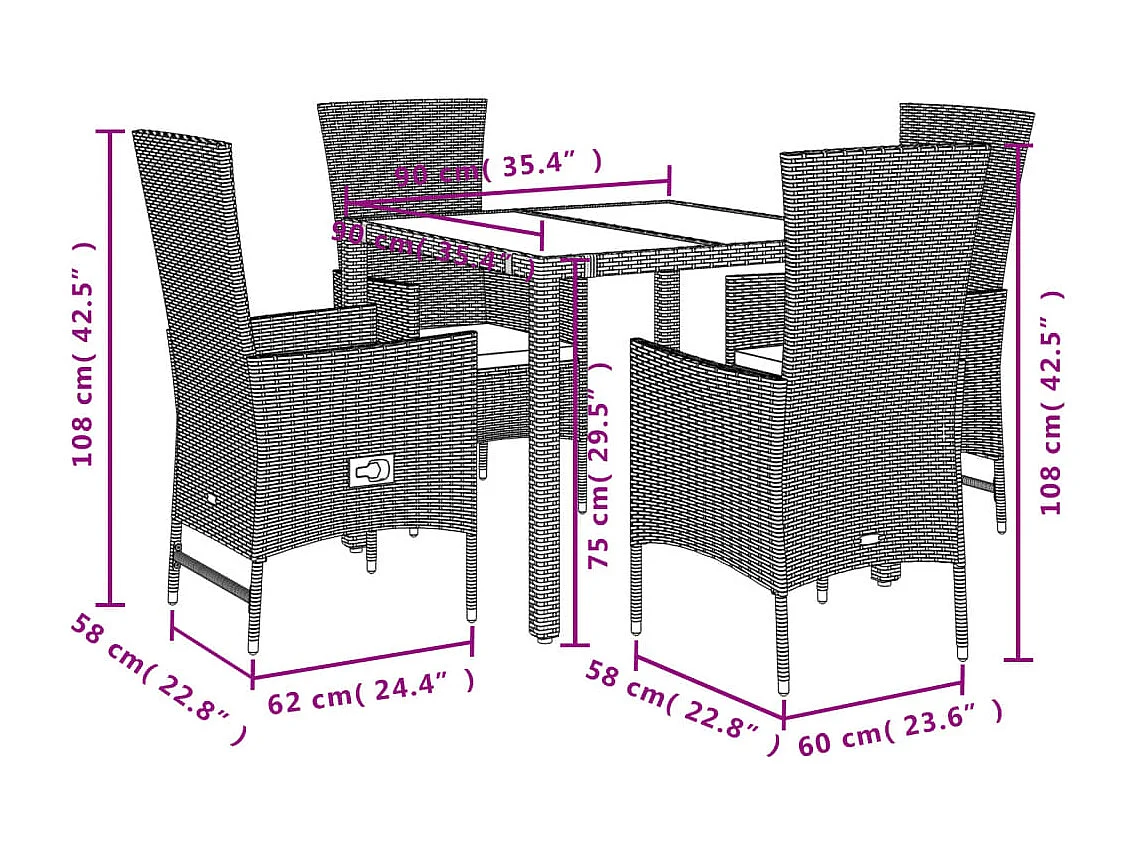 Set comedor de jardín 5 pzas con cojines ratán sintético beige