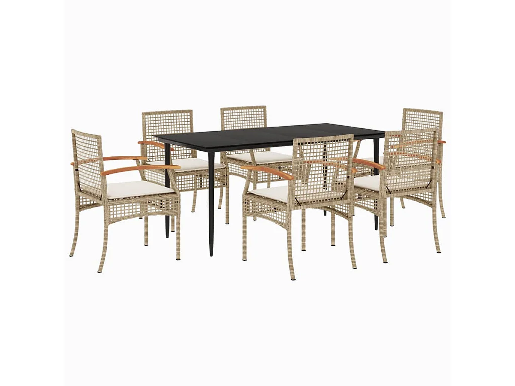 Ensemble à manger de jardin et coussins 7 pcs beige poly rotin