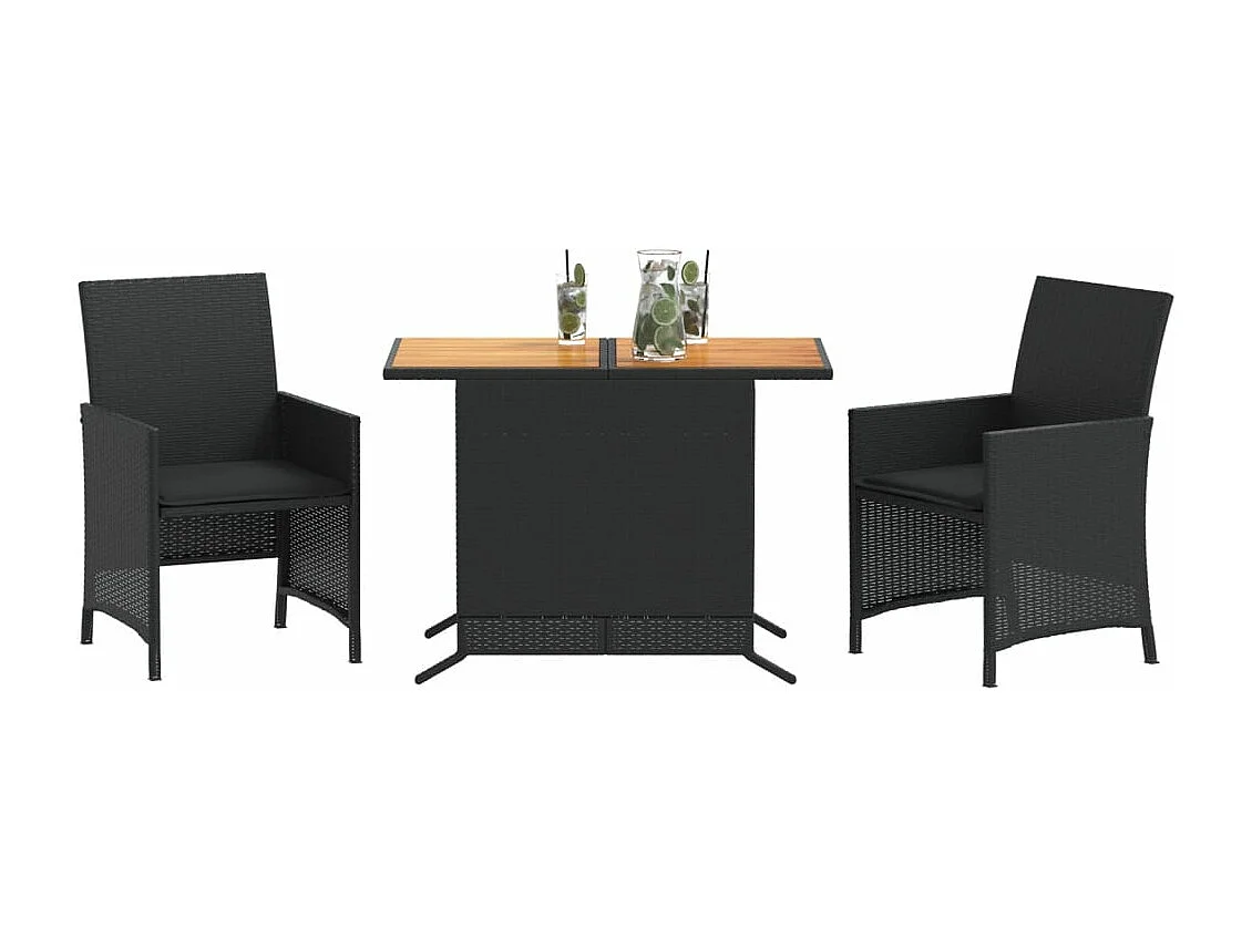 3 pcs conjunto de bistrô com almofadões vime PE preto