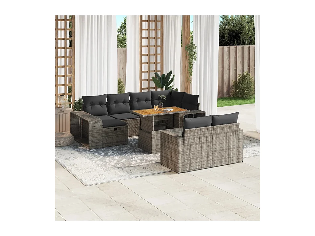 Salon de jardin 11 pcs avec coussins gris résine tressée