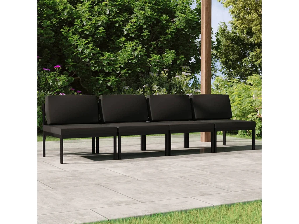 Canapé de jardin 4 places avec coussins Aluminium Anthracite
