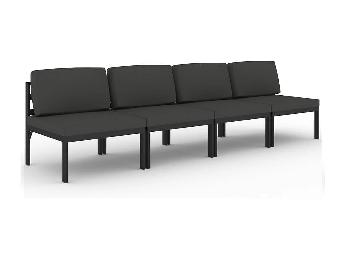 Canapé de jardin 4 places avec coussins Aluminium Anthracite