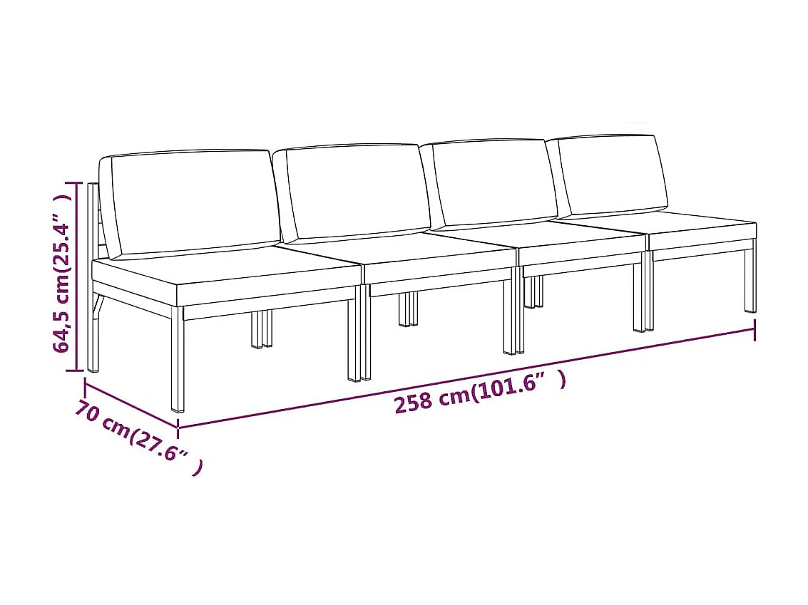 Canapé de jardin 4 places avec coussins Aluminium Anthracite